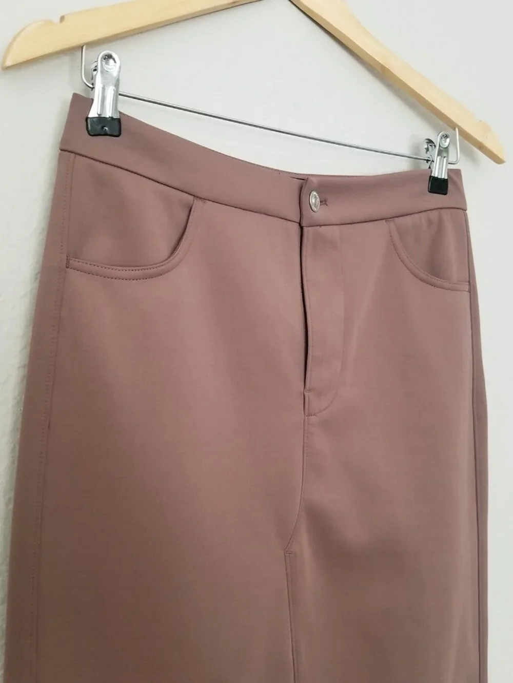 Hudson Jeans Women's XS Reconstructed Midi Skirt Deep Taupe Brown Stretch $185